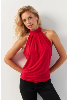 Kadın Kırmızı Halter Yaka Bluz LPP1273