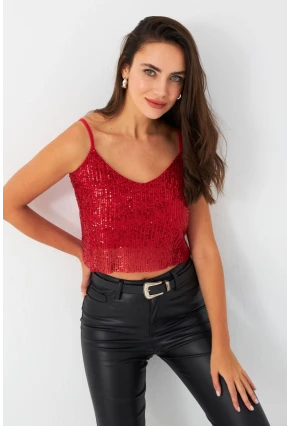 Kadın Kırmızı Payetli Büstiyer SHR10