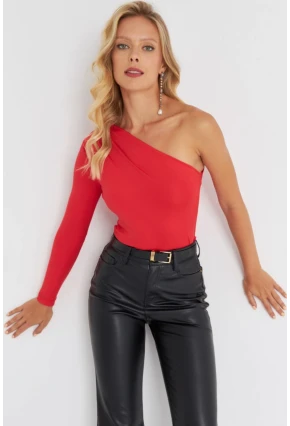 Kadın Kırmızı Tek Kol Bluz EY2675