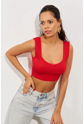Kadın Kırmızı Triko Crop Atlet YV118