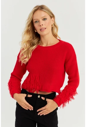 Kadın Kırmızı Triko Kısa Kazak YZ526