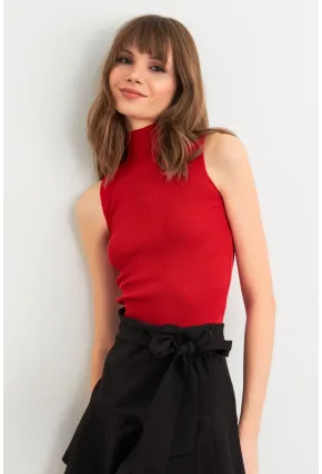 Kadın Kırmızı Triko Kolsuz Bluz YV305
