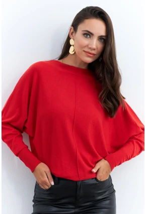 Kadın Kırmızı Yarasa Kol Kazak YİL558