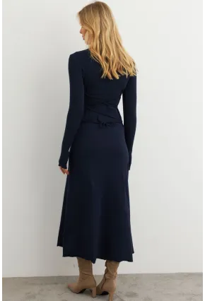 Kadın Lacivert Bağlamalı Kaşkorse Midi Elbise MFRY2268