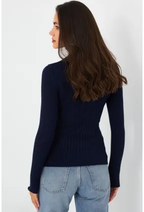 Kadın Lacivert Balıkçı Yaka Triko Bluz MYV102-90