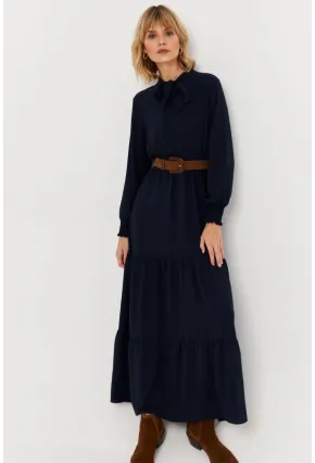 Kadın Lacivert Boyun Bağlamalı Maxi Elbise MASF217