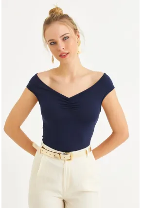 Kadın Lacivert Büzgülü Bluz EY3083