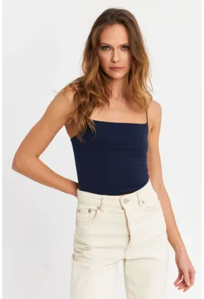 Kadın Lacivert İp Askılı Crop Bluz EV63