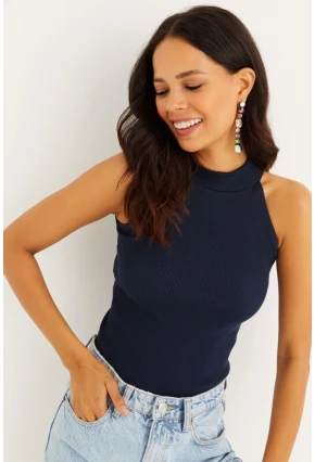Kadın Lacivert Kaşkorse Kolsuz Bluz Yİ1566