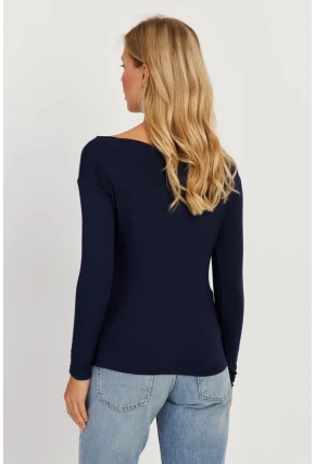 Kadın Lacivert Kayık Yaka Bluz LPP1254