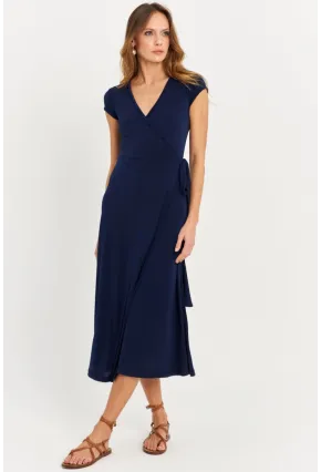 Kadın Lacivert Kruvaze Midi Elbise EY2785