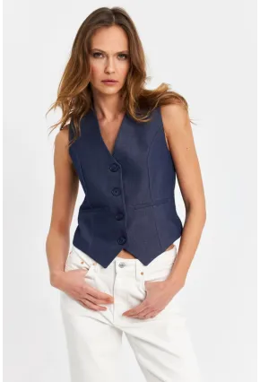 Kadın Lacivert Leopar Yelek TW21