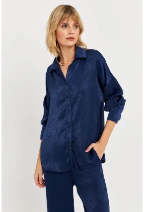 Kadın Lacivert Saten Gömlek MCAR1127