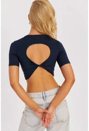 Kadın Lacivert Sırt Dekolteli Crop Bluz CY450