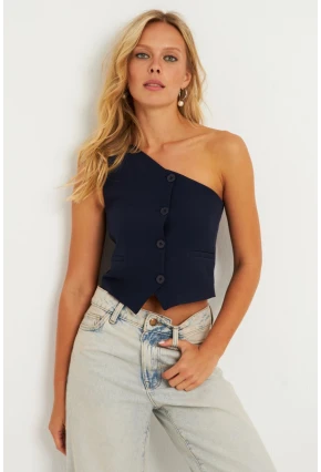 Kadın Lacivert Tek Omuz Astarlı Yelek TW60140