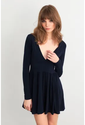 Kadın Lacivert V Yaka Mini Elbise LİK17