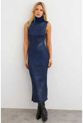 Kadın Lacivert Varaklı Balıkçı Maxi Elbise RM599