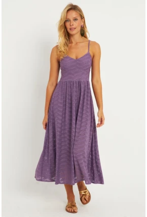 Kadın Lila Astarlı Brode Midi Elbise TW70102-90