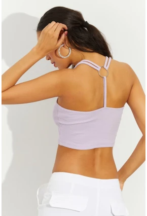 Kadın Lila Sırtı Halkalı Kaşkorse Crop Bluz B2552