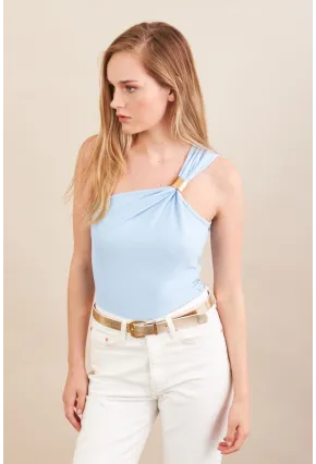 Kadın Mavi Asimetrik Aksesuarlı Bluz FRY2311