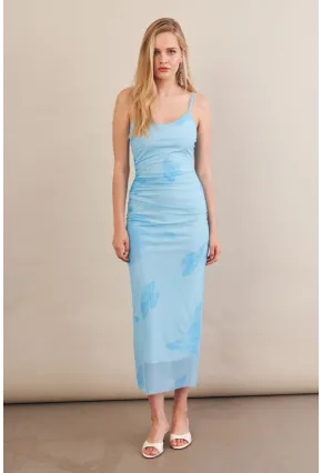 Kadın Mavi Astarlı Midi Tül Elbise MRS130