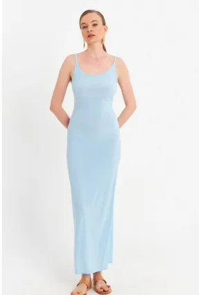 Kadın Mavi Ayarlanabilir Askılı Maxi Elbise MEN2004