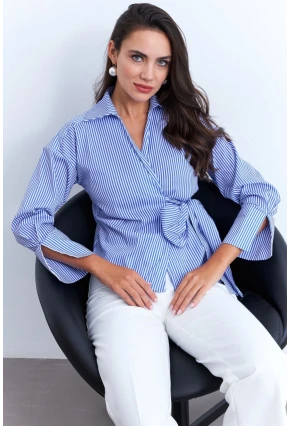 Kadın Mavi Bağlamalı Gömlek KED171