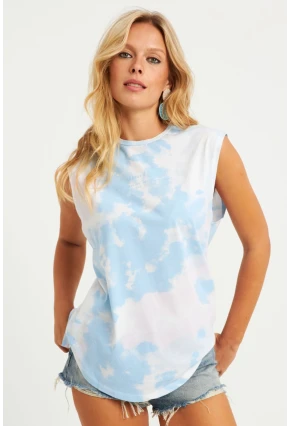 Kadın Mavi-Beyaz Batik T-Shirt AYD321