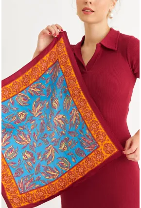 Kadın Mavi-Bordo Saten Fular FİR100