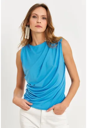 Kadın Mavi Büzgülü Bluz YZ625