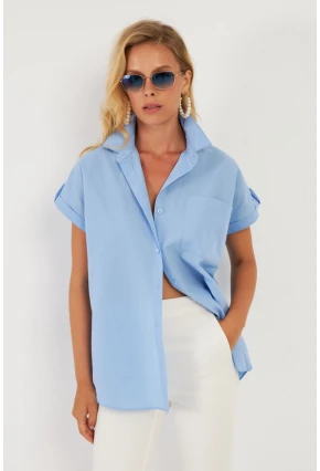Kadın Mavi Cepli Gömlek ZER410