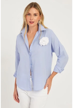 Kadın Mavi Gül Aksesuarlı Gömlek SF2540