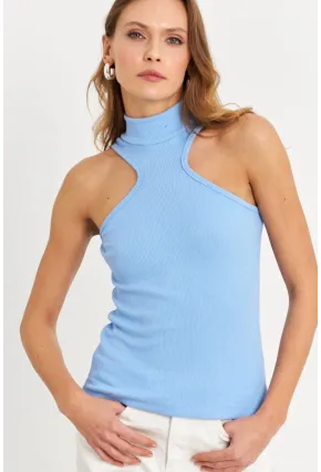 Kadın Mavi Halter Yaka Kaşkorse Bluz EY1454