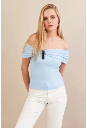 Kadın Mavi Kemer Detaylı Bluz FRY2316