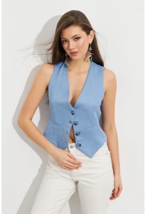 Kadın Mavi Keten Astarlı Yelek TW60046