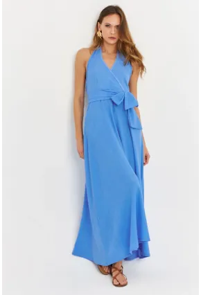 Kadın Mavi Kruvaze Bürümcük Maxi Elbise EY3053