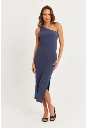 Kadın Mavi Omuz Aksesuarlı Kolsuz Midi Elbise MOD2400