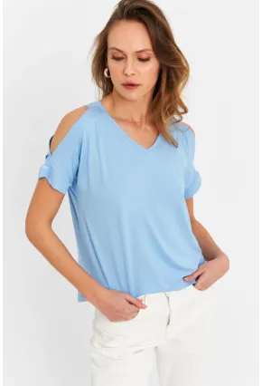 Kadın Mavi Omuzları Açık Bluz BR1329