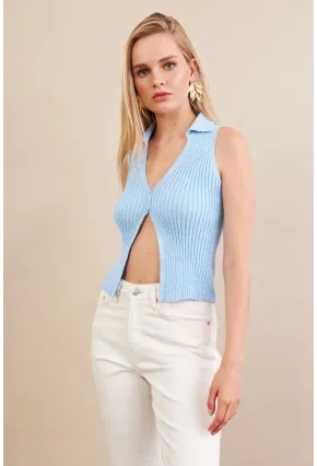 Kadın Mavi Polo Yaka Yumoş Yelek ZH050