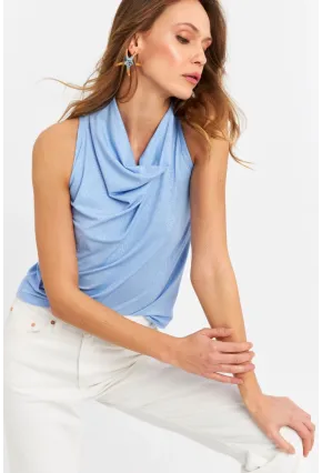 Kadın Mavi Sırt Pencereli Desenli Bluz LPP1021