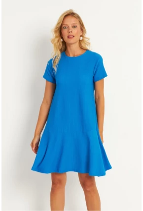 Kadın Mavi Sırtı Detaylı Bürümcük Midi Elbise ST055