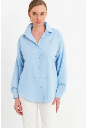 Kadın Mavi Taşlı Gömlek MZER426