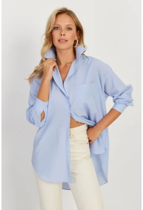Kadın Mavi Uzun Basic Gömlek SF2535
