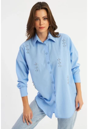 Kadın Mavi Zımbalı Gömlek MASF1