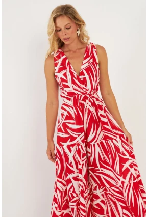 Kadın Mercan Desenli Kruvaze Midi Elbise YZ634