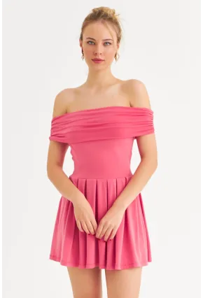 Kadın Mercan Madonna Yaka Mini Elbise MON1262-1