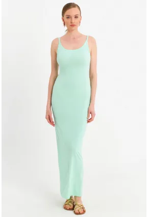 Kadın Mint Ayarlanabilir Askılı Maxi Elbise MEN2004