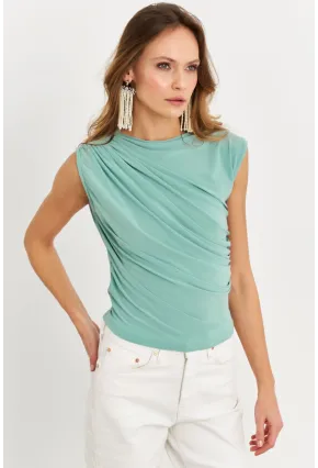 Kadın Mint Büzgülü Kolsuz Bluz LPP1205-90