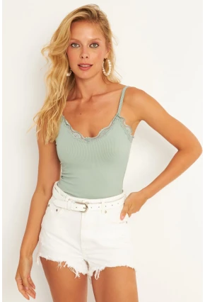 Kadın Mint Dantel Detaylı Bluz MK18