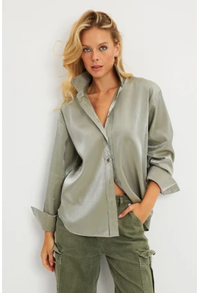 Kadın Mint Parlak Gömlek QRS8022